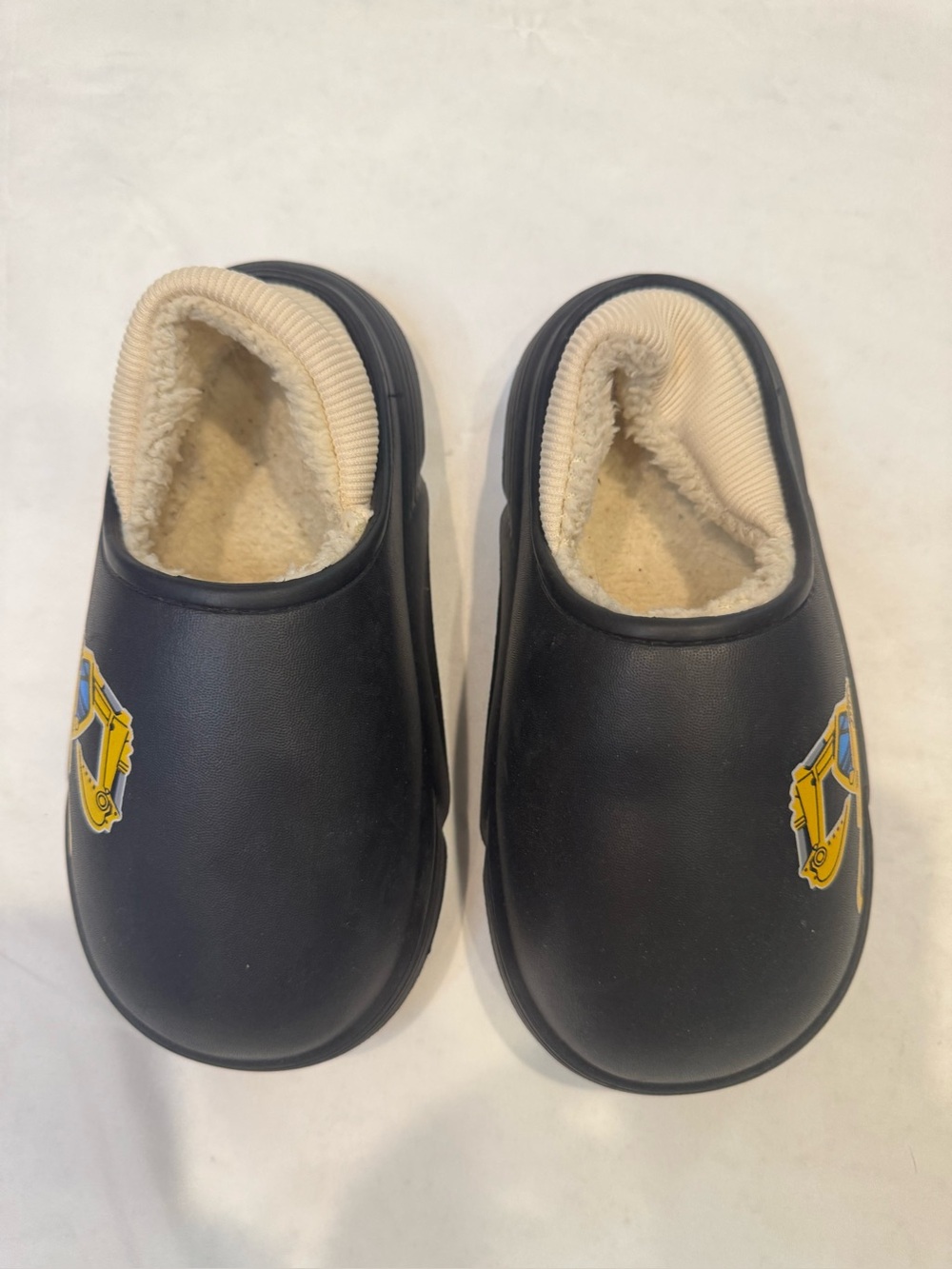 Kids Excavator Construction Fleece Lined Clogs Black Yellow Size 31-32